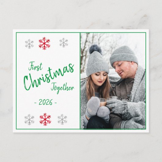 Holiday First Christmas Foto Script Saison Postkarte (Vorderseite)