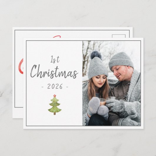 Holiday First Christmas Foto Script Saison Postkarte (Vorne/Hinten)