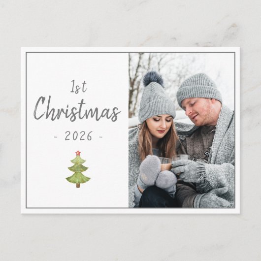 Holiday First Christmas Foto Script Saison Postkarte (Vorderseite)