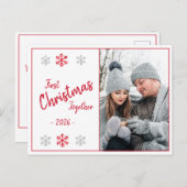 Holiday First Christmas Foto Script Saison Postkarte (Vorne/Hinten)