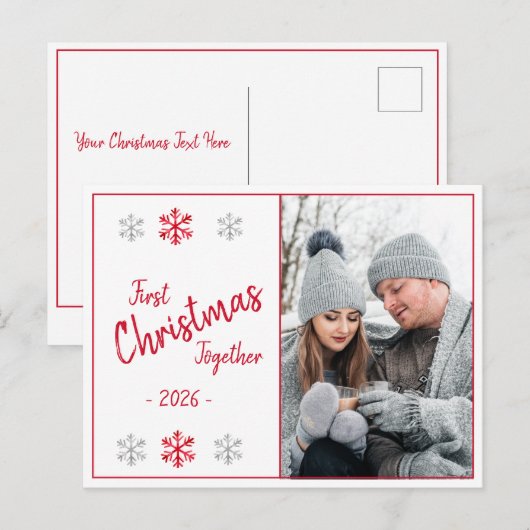Holiday First Christmas Foto Script Saison Postkarte (Vorne/Hinten)