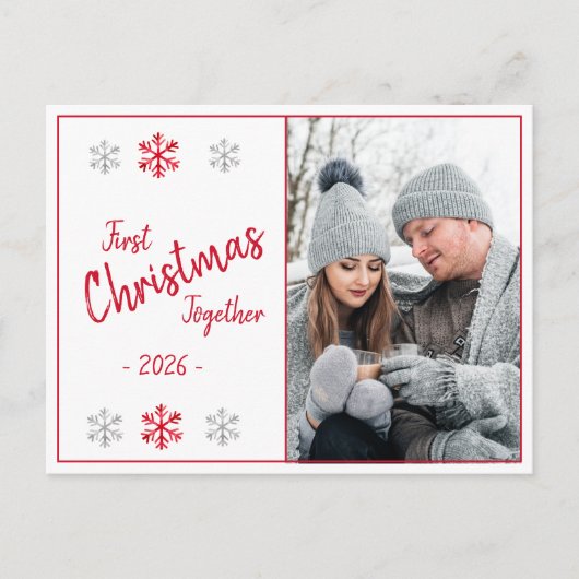Holiday First Christmas Foto Script Saison Postkarte (Vorderseite)