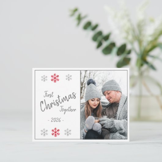 Holiday First Christmas Foto Script Saisonale Post Postkarte (Stehend Vorderseite)