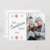 Holiday First Christmas Foto Script Saisonale Post Postkarte (Vorne/Hinten)