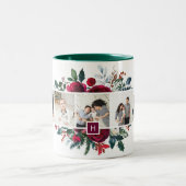 Holiday Floral 5 Foto Collage Monogramm Weihnachte Zweifarbige Tasse (Mittel)