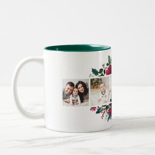Holiday Floral 5 Foto Collage Monogramm Weihnachte Zweifarbige Tasse (Links)