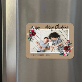 Holiday Floral Christmas Foto Magnet