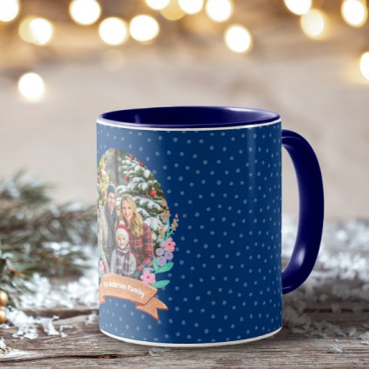 Holiday Floral Frame Dark Blue Foto Tasse