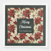 Holiday Floral Napkins Classic Red Green Blooms Serviette (Vorderseite)