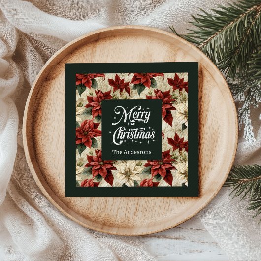 Holiday Floral Napkins Classic Red Green Blooms Serviette