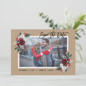 Holiday Floral Save the Date Foto Card (Stehend Vorderseite)