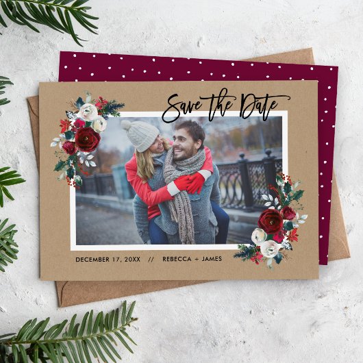 Holiday Floral Save the Date Foto Card