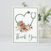 Holiday Floral Stethoscope Herz Dankeschön Karte (Stehend Vorderseite)