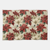 Holiday Floral Towel Classic Red Poinsettia Art Geschirrtuch (Horizontal)