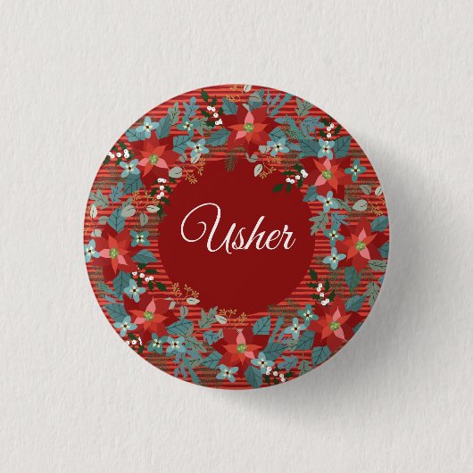 Holiday Floral Volunteer Usher Button (Vorderseite)