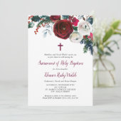 Holiday Floral Winter Taufe Einladung (Stehend Vorderseite)