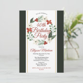 Holiday Floral Wreath 40. Geburtstag Party Einladung (Stehend Vorderseite)
