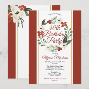 Holiday Floral Wreath 40. Geburtstag Party Einladung
