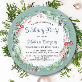 Holiday Floral Wreath Corporate Weihnachtsfest Par Einladung