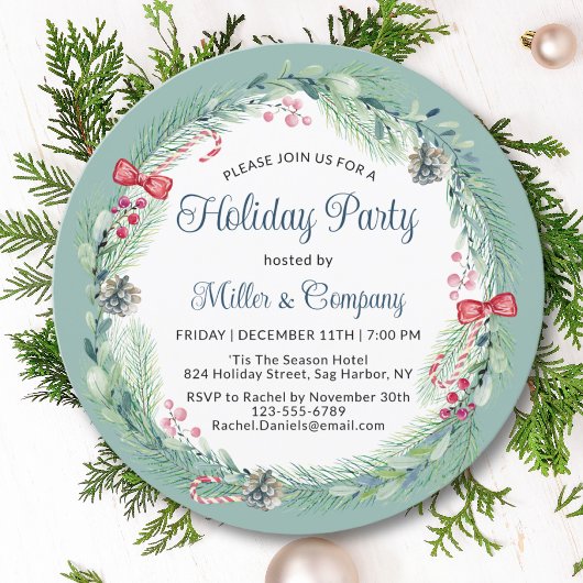 Holiday Floral Wreath Corporate Weihnachtsfest Par Einladung