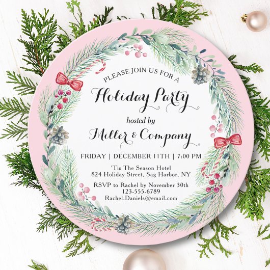 Holiday Floral Wreath Corporate Weihnachtsfest Par Einladung