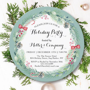 Holiday Floral Wreath Corporate Weihnachtsfest Par Einladung