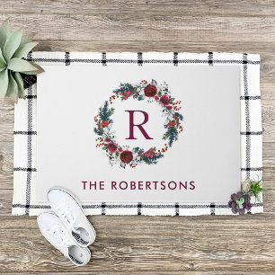 Holiday Floral Wreath Monogramm Personalisiert Fußmatte