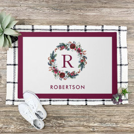 Holiday Floral Wreath Monogramm Personalisiert Fußmatte