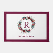 Holiday Floral Wreath Monogramm Personalisiert Fußmatte (Vorderseite)