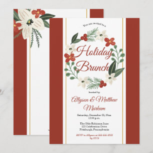 Holiday Floral Wreath Weihnachtsfeiertag Brunch Einladung
