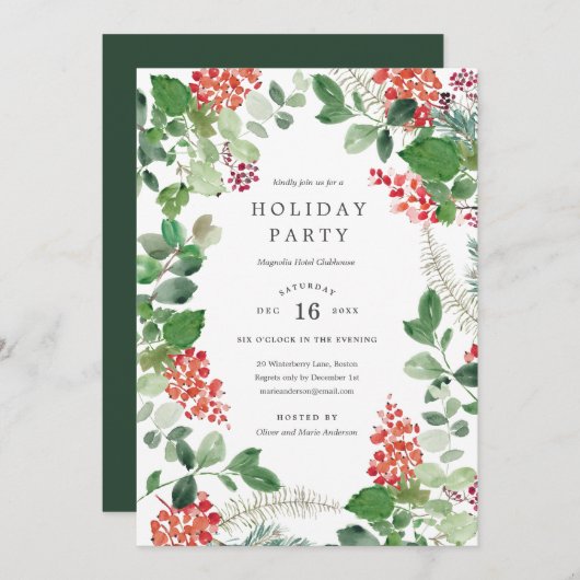 Holiday Florals Christmas Party Invitation Einladung (Vorne/Hinten)