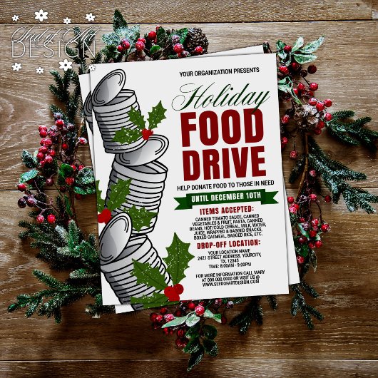 Holiday Food Drive Canned Food Mistletoe Wohltätig Flyer