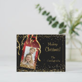 Holiday Foto Gold Glitzer Script Weihnachten Postkarte (Stehend Vorderseite)
