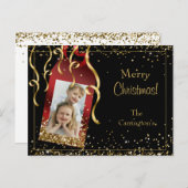 Holiday Foto Gold Glitzer Script Weihnachten Postkarte (Vorne/Hinten)