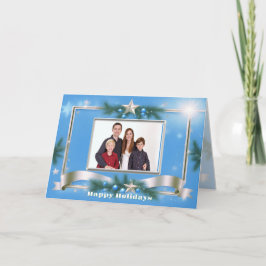 Holiday Foto Gruß auf Blau mit Silver Frame Karte