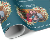 Holiday Foto Mistletoe Gold Frame Personalisiert Geschenkpapier (Rolleneckpunkt)