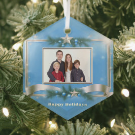 Holiday Foto Ornament on Blue mit Silver Frame Aus Glas