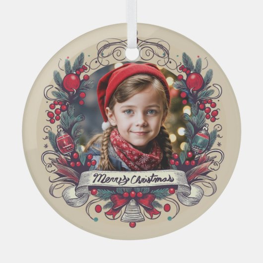 Holiday Foto Portrait Festivals Rot & Aquamariner Ornament Aus Glas (Vorderseite)