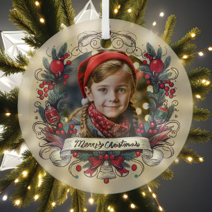 Holiday Foto Portrait Festivals Rot & Aquamariner Ornament Aus Glas