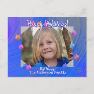 Holiday Foto Postcard Blue mit Weihnachtsbrille Postkarte