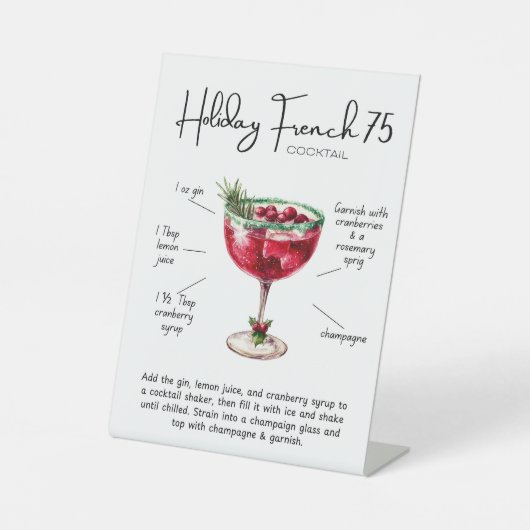 Holiday French 75 Cocktail Pedestal Sign Sockelschild (Vorderseite)