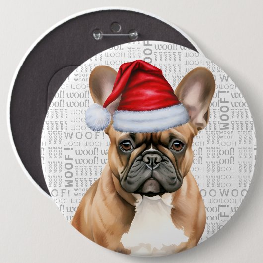 Holiday Frenchie Santa Dog on Woof Background Button (Vorne & Hinten)