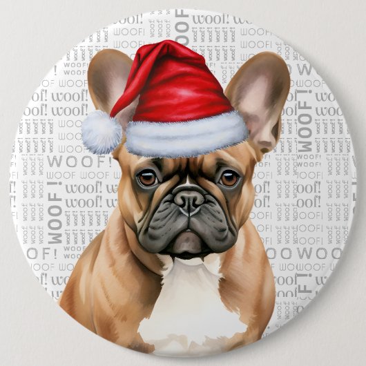 Holiday Frenchie Santa Dog on Woof Background Button (Vorderseite)