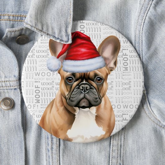 Holiday Frenchie Santa Dog on Woof Background Button (Beispiel)