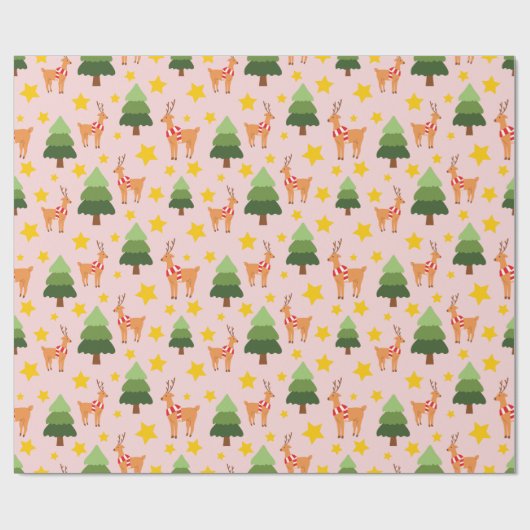 Holiday fröhliche Rentier Weihnachtsbaum Star Rosa Geschenkpapier (Flach)
