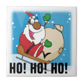 Holiday Fun Black Santa Claus Riding Sled Fliese (Vorderseite)