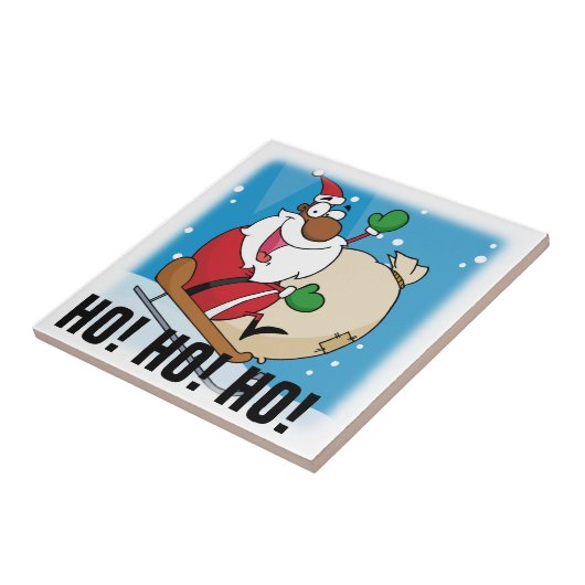 Holiday Fun Black Santa Claus Riding Sled Fliese (Seite)