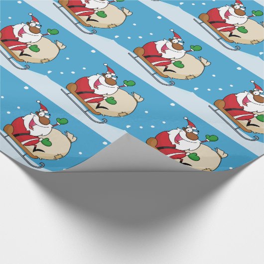 Holiday Fun Black Santa Claus Riding Sled Geschenkpapier (Ecke)