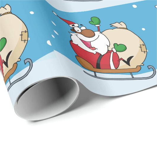 Holiday Fun Black Santa Claus Riding Sled Geschenkpapier (Rolleneckpunkt)