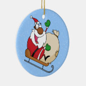 Holiday Fun Black Santa Claus Riding Sled Keramik Ornament (Rechts)